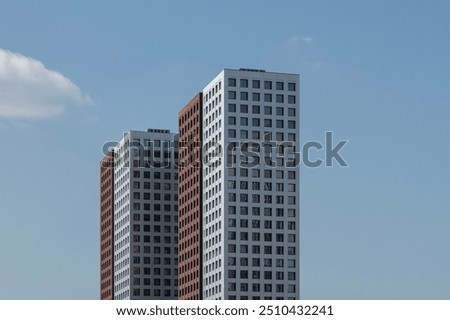 Image, Stock Photo two facades made of exposed concrete with task in profile