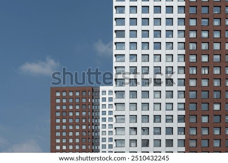 Similar – Image, Stock Photo two facades made of exposed concrete with task in profile