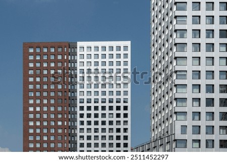 Similar – Image, Stock Photo two facades made of exposed concrete with task in profile