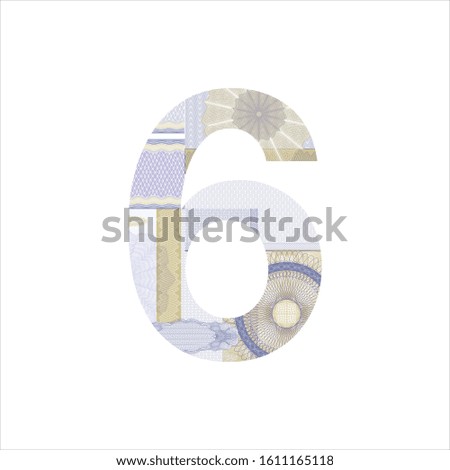 Number 6 Guilloche background texture - gradient zig zag. For certificate, voucher Vector illustration