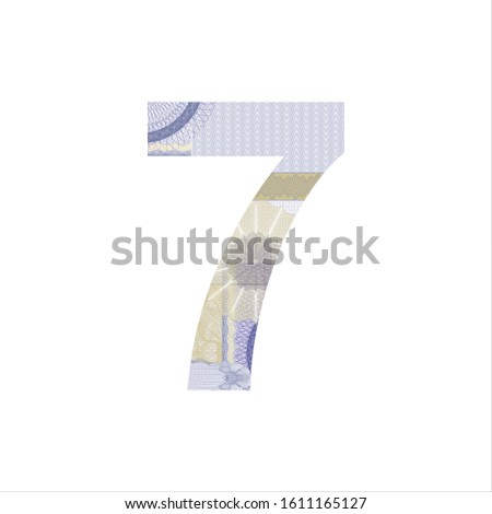 Number 7 Guilloche background texture - gradient zig zag. For certificate, voucher Vector illustration
