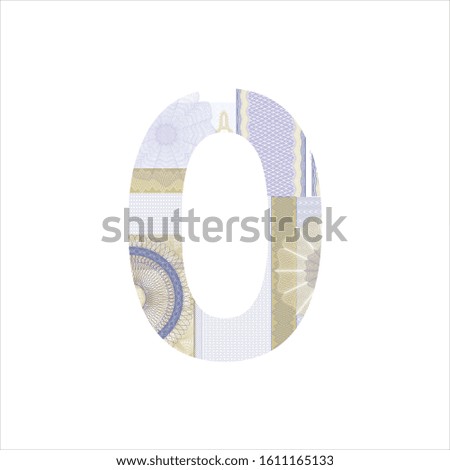 Number 0 Guilloche background texture - gradient zig zag. For certificate, voucher Vector illustration