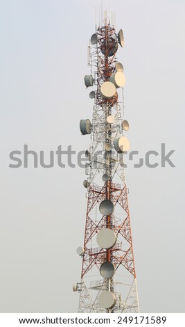 Microwave communications mobile telephone tower.