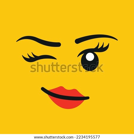 Yellowhead Girl Wink Lipstick Eyelashes Face Smiley Lego