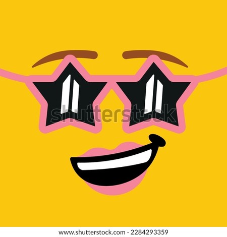Yellowhead woman lego minifigure with pink summer glasses and lipstick vector illustration