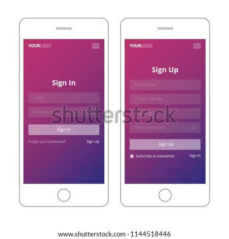 Login screen and Sign In form template for mobile app or website design