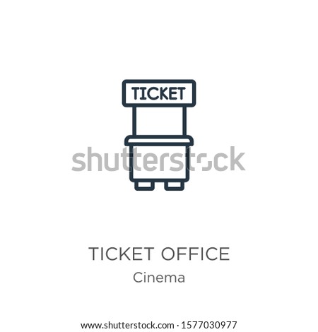 Ticket office icon. Thin linear ticket office outline icon isolated on white background from cinema collection. Line vector sign, symbol for web and mobile