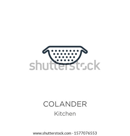 Colander icon. Thin linear colander outline icon isolated on white background from kitchen collection. Line vector sign, symbol for web and mobile