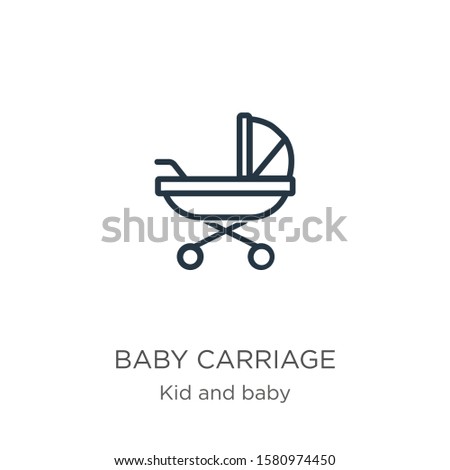 Baby carriage icon. Thin linear baby carriage outline icon isolated on white background from kid and baby collection. Line vector sign, symbol for web and mobile