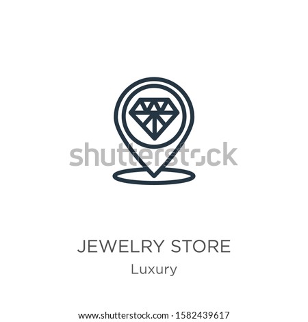 Jewelry store icon. Thin linear jewelry store outline icon isolated on white background from luxury collection. Line vector sign, symbol for web and mobile