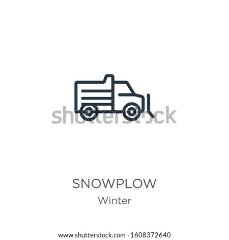 Snowplow icon. Thin linear snowplow outline icon isolated on white background from winter collection. Line vector sign, symbol for web and mobile