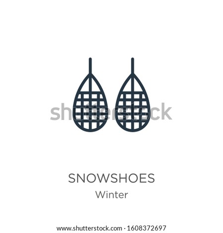 Snowshoes icon. Thin linear snowshoes outline icon isolated on white background from winter collection. Line vector sign, symbol for web and mobile