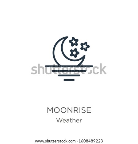 Moonrise icon. Thin linear moonrise outline icon isolated on white background from weather collection. Line vector sign, symbol for web and mobile
