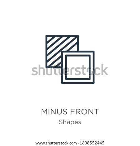 Minus front icon. Thin linear minus front outline icon isolated on white background from shapes collection. Line vector sign, symbol for web and mobile