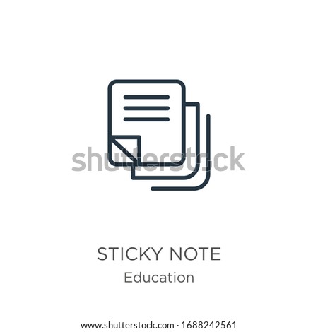 Sticky note icon. Thin linear sticky note outline icon isolated on white background from education collection. Line vector sign, symbol for web and mobile