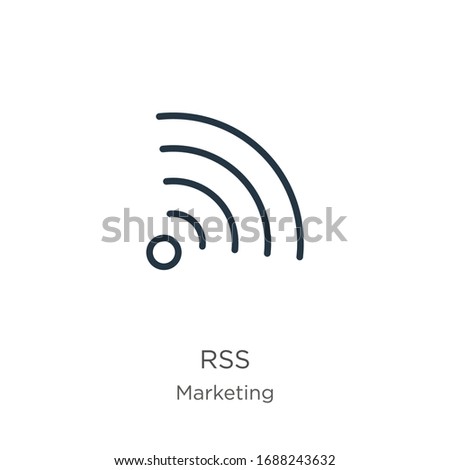 Rss icon. Thin linear rss outline icon isolated on white background from marketing collection. Line vector sign, symbol for web and mobile