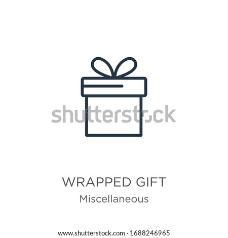 Wrapped gift icon. Thin linear wrapped gift outline icon isolated on white background from miscellaneous collection. Line vector sign, symbol for web and mobile