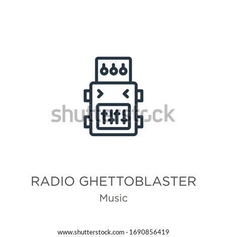 Radio ghettoblaster icon. Thin linear radio ghettoblaster outline icon isolated on white background from music collection. Line vector sign, symbol for web and mobile