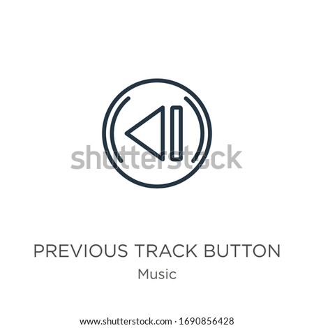 Previous track button icon. Thin linear previous track button outline icon isolated on white background from music collection. Line vector sign, symbol for web and mobile