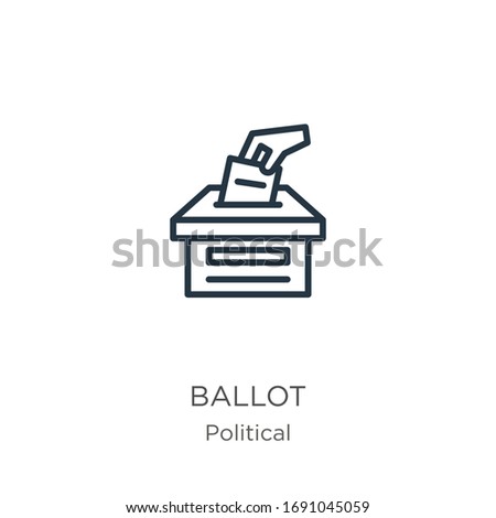 Ballot icon. Thin linear ballot outline icon isolated on white background from political collection. Line vector sign, symbol for web and mobile