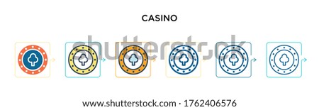 Casino vector icon in 6 different modern styles. Black, two colored casino icons designed in filled, outline, line and stroke style. Vector illustration can be used for web, mobile, ui