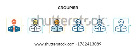Croupier vector icon in 6 different modern styles. Black, two colored croupier icons designed in filled, outline, line and stroke style. Vector illustration can be used for web, mobile, ui