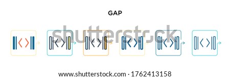 Gap vector icon in 6 different modern styles. Black, two colored gap icons designed in filled, outline, line and stroke style. Vector illustration can be used for web, mobile, ui