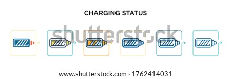 Charging status vector icon in 6 different modern styles. Black, two colored charging status icons designed in filled, outline, line and stroke style. Vector illustration can be used for web, mobile,