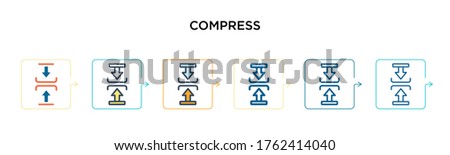 Compress vector icon in 6 different modern styles. Black, two colored compress icons designed in filled, outline, line and stroke style. Vector illustration can be used for web, mobile, ui