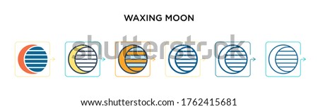 Waxing moon vector icon in 6 different modern styles. Black, two colored waxing moon icons designed in filled, outline, line and stroke style. Vector illustration can be used for web, mobile, ui