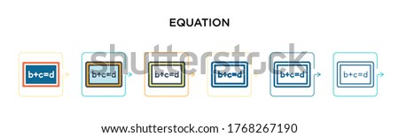 Equation vector icon in 6 different modern styles. Black, two colored equation icons designed in filled, outline, line and stroke style. Vector illustration can be used for web, mobile, ui