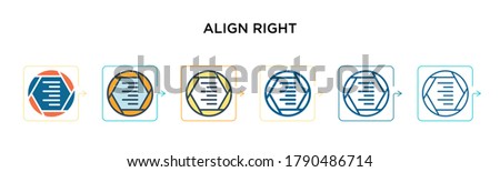 Align right vector icon in 6 different modern styles. Black, two colored align right icons designed in filled, outline, line and stroke style. Vector illustration can be used for web, mobile, ui