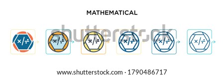 Mathematical symbols vector icon in 6 different modern styles. Black, two colored mathematical symbols icons designed in filled, outline, line and stroke style. Vector illustration can be used for 
