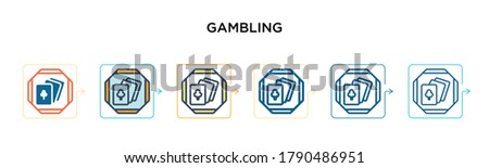 Gambling vector icon in 6 different modern styles. Black, two colored gambling icons designed in filled, outline, line and stroke style. Vector illustration can be used for web, mobile, ui