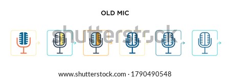 Old mic vector icon in 6 different modern styles. Black, two colored old mic icons designed in filled, outline, line and stroke style. Vector illustration can be used for web, mobile, ui
