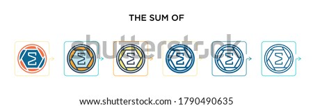 The sum of symbol vector icon in 6 different modern styles. Black, two colored the sum of symbol icons designed in filled, outline, line and stroke style. Vector illustration can be used for web, 