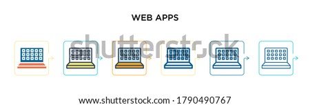 Web apps vector icon in 6 different modern styles. Black, two colored web apps icons designed in filled, outline, line and stroke style. Vector illustration can be used for web, mobile, ui