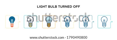 Light bulb turned off vector icon in 6 different modern styles. Black, two colored light bulb turned off icons designed in filled, outline, line and stroke style. Vector illustration can be used for 