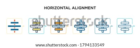 Horizontal alignment vector icon in 6 different modern styles. Black, two colored horizontal alignment icons designed in filled, outline, line and stroke style. Vector illustration can be used for 