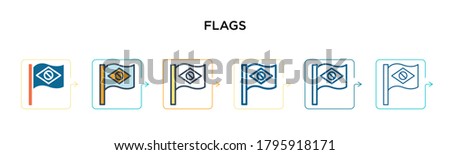 Flags vector icon in 6 different modern styles. Black, two colored flags icons designed in filled, outline, line and stroke style. Vector illustration can be used for web, mobile, ui