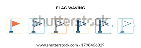 Flag waving vector icon in 6 different modern styles. Black, two colored flag waving icons designed in filled, outline, line and stroke style. Vector illustration can be used for web, mobile, ui