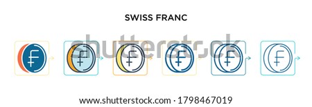 Swiss franc vector icon in 6 different modern styles. Black, two colored swiss franc icons designed in filled, outline, line and stroke style. Vector illustration can be used for web, mobile, ui