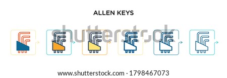 Allen keys vector icon in 6 different modern styles. Black, two colored allen keys icons designed in filled, outline, line and stroke style. Vector illustration can be used for web, mobile, ui
