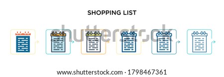 Shopping list vector icon in 6 different modern styles. Black, two colored shopping list icons designed in filled, outline, line and stroke style. Vector illustration can be used for web, mobile, ui