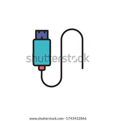 usb cable icon filled outline vector color design. isolated on white background
