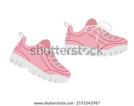 Pink Sneakers for jogging and sports. Modern fashion sneakers shoes. Sports shoes. Flat Vector isolated on white background. Running shoes. Men's or women's footwear.  Foto d'archivio © 