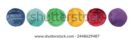 Vector Watercolor dot set. Bright Hand painted Spots on white background. Colorful vector isolated circles in watercolor.Round, circle. Isolated. Blobs of different color. For Wedding dress code card
