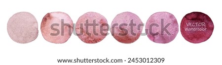 Vector Pink Watercolor dots set. Hand painted Spots on white background. Round, circle. Isolated. Harmonious range of pink purple colors. Blobs of different color. For Wedding dress code card