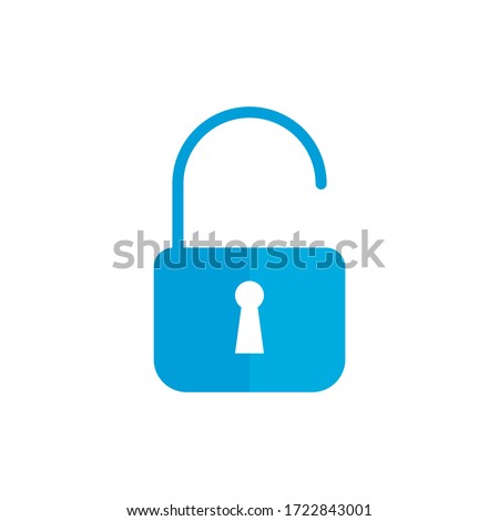 Lock with key hole. Vector icon. Simple sign. Privacy pictogram. Open lock. Open bolt. Flat modern design. Access granted. Icon for user interface. Web and mobile app. 