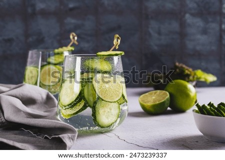 Similar – Image, Stock Photo Glasses of fresh infused water on table